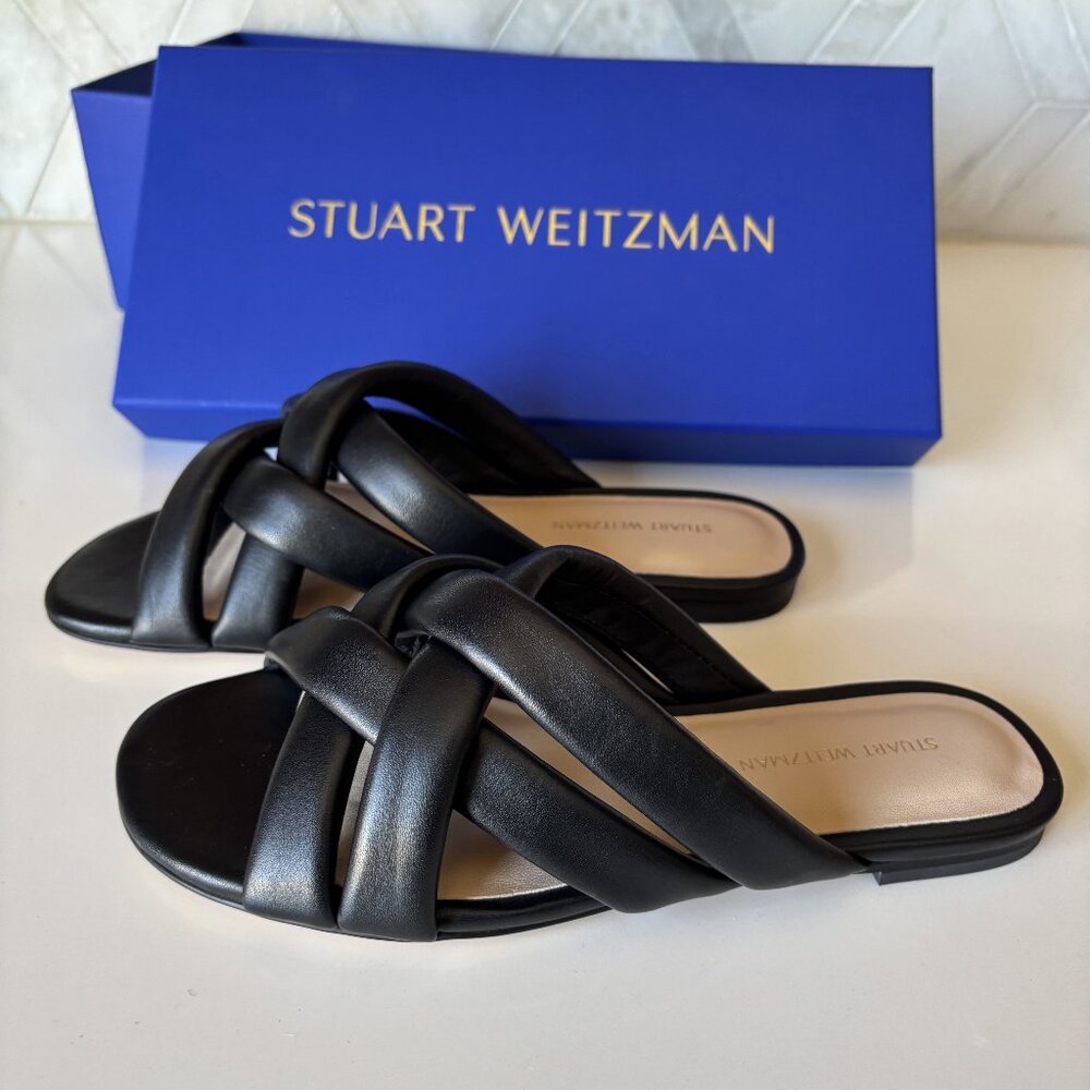 Stuart Weitzman Size 5.5 B Black Crossover Flat Slide New in Box Black Leather - Picture 4 of 10